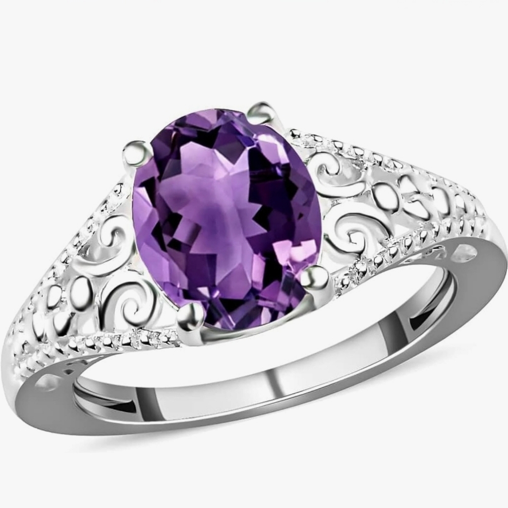 Bolivian Amethyst Platinum over Sterling Silver Ring Size 10! NEW! Final Price.